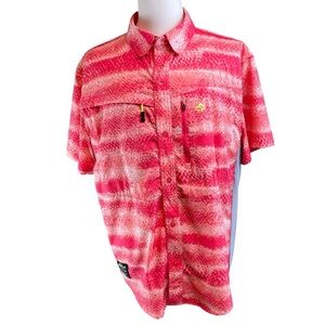 LOCO KAILE Pink Fishing Short Sleeve Button Front‎ Shirt Sz XXL Travel Outdoors